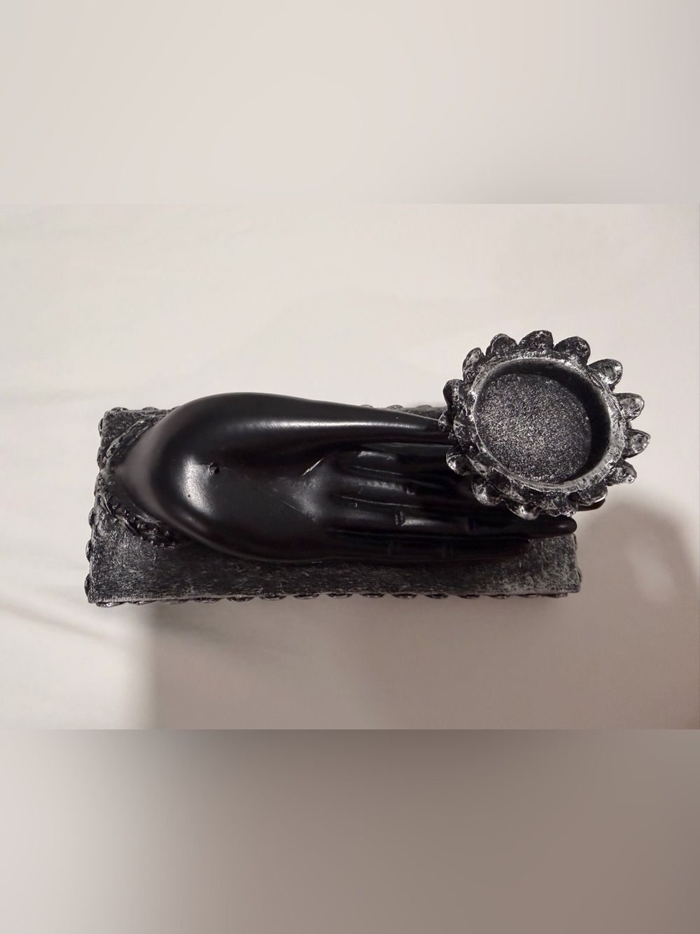 Black Buddha Hand Lotus Incense & Tea Light Candle Holder | Zen Decor - Picture 2 of 5